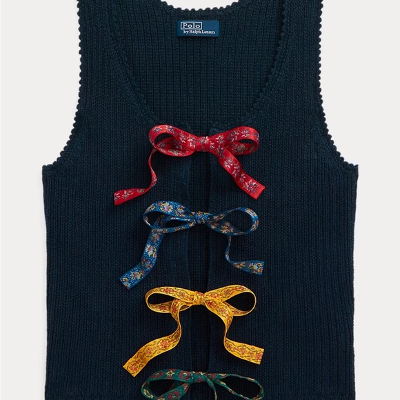 Polo Ralph Lauren Tops - Polo Ralph Lauren Dark Navy tie front knit tank NWT